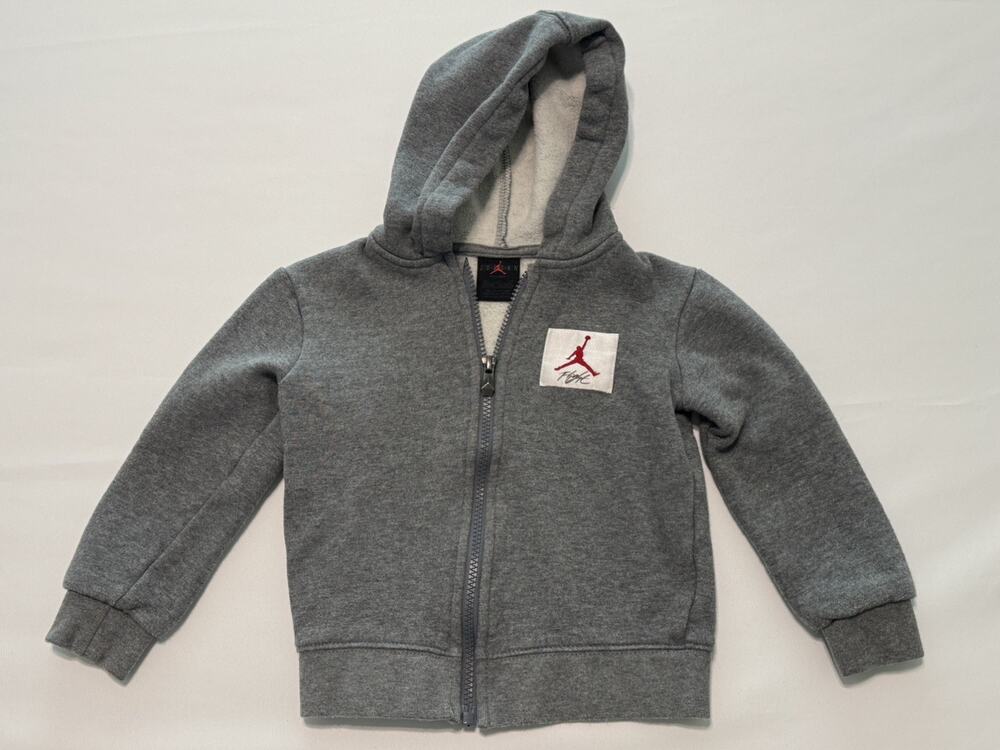 JORDAN FLIGHT Boys Gray Long Sleeve Full Zip Hoodie,Size 3T